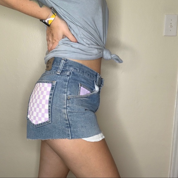 WRANGLER Purple Checkered Pockets Relaxed Shorts - Picture 2 of 7